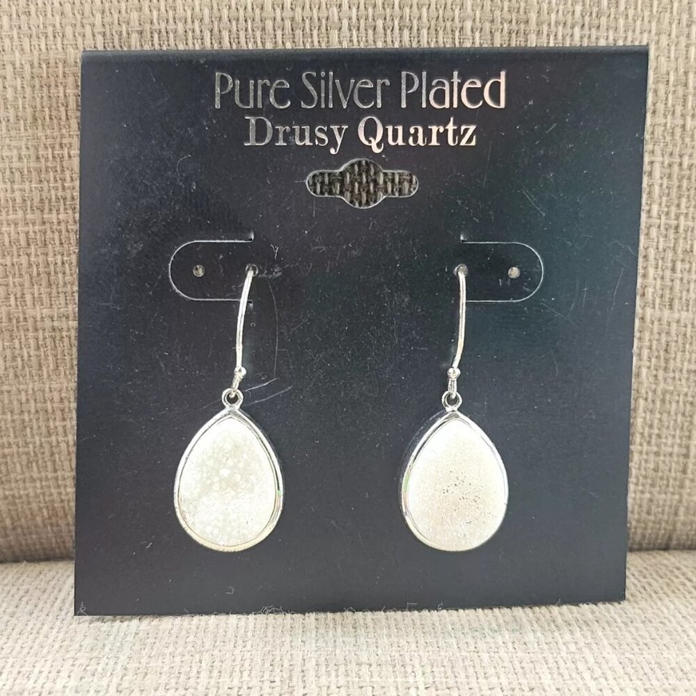 Women Earrings Fashion Earrings Pure Silver Plated Drusy Quartz Ear Jewelry - Picture 2 of 13
